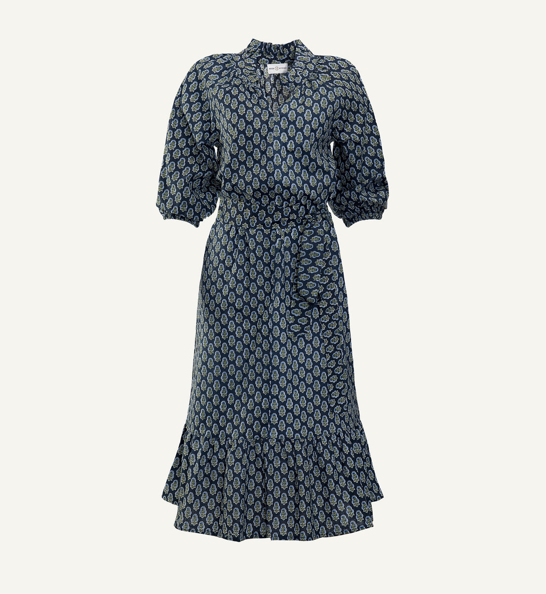 Blue Block Print Floral Lily Dress Navy Floral / x-small