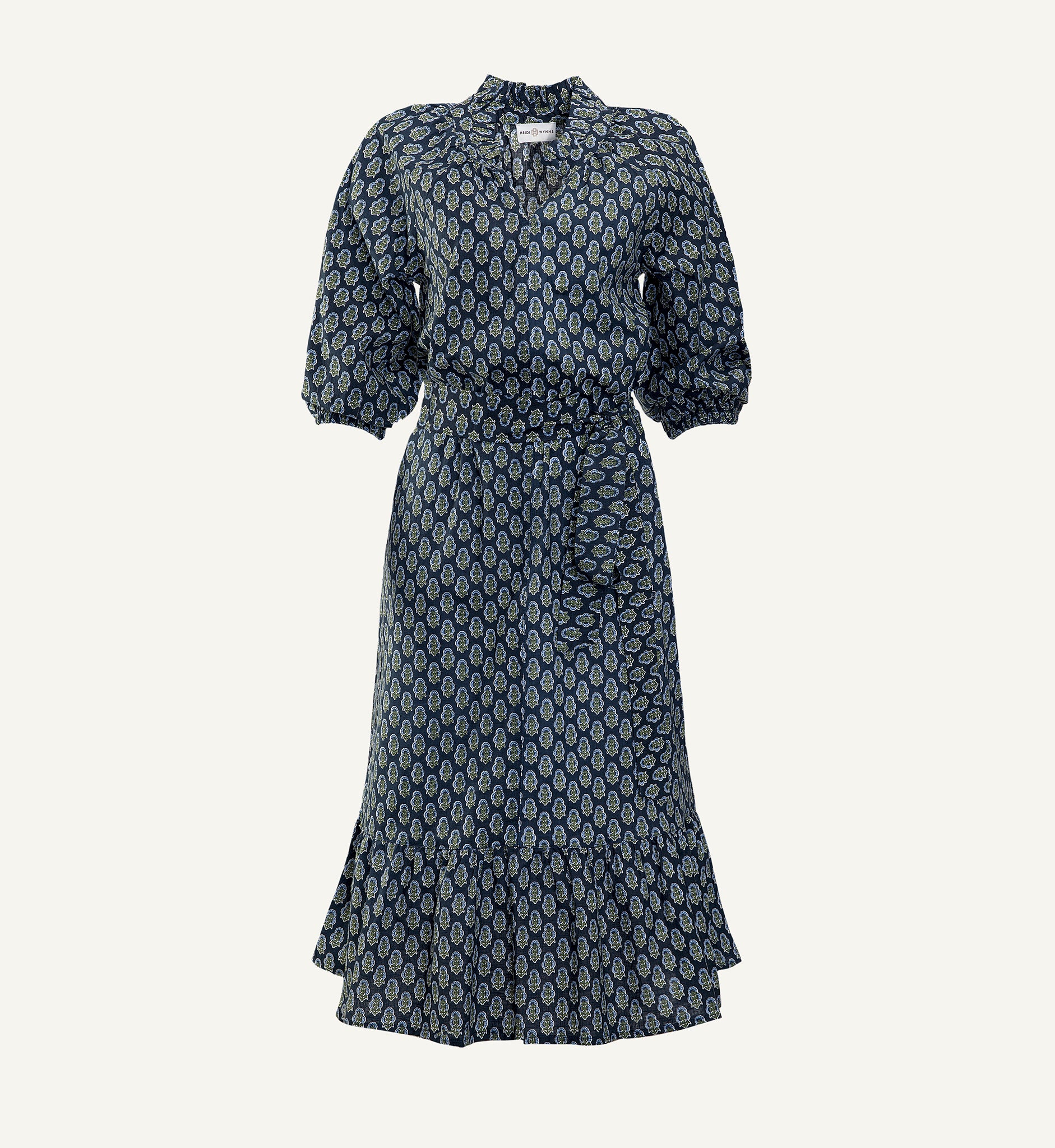 Blue Block Print Floral Lily Dress Navy Floral / x-small Blue Block Print Floral Lily Dress Navy Floral / x-small