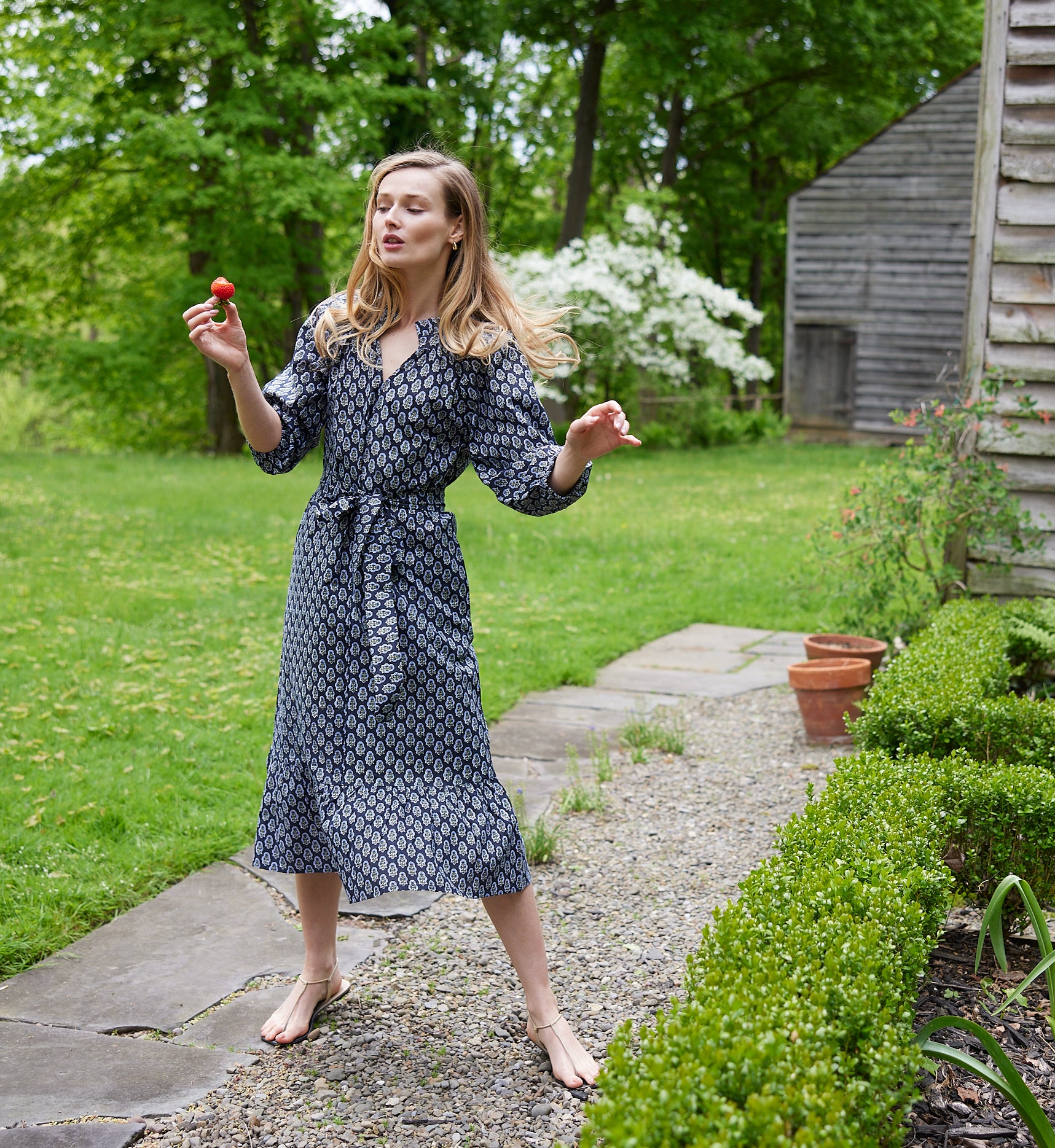Blue Block Print Floral Lily Dress Navy Floral / x-small Blue Block Print Floral Lily Dress Navy Floral / x-small