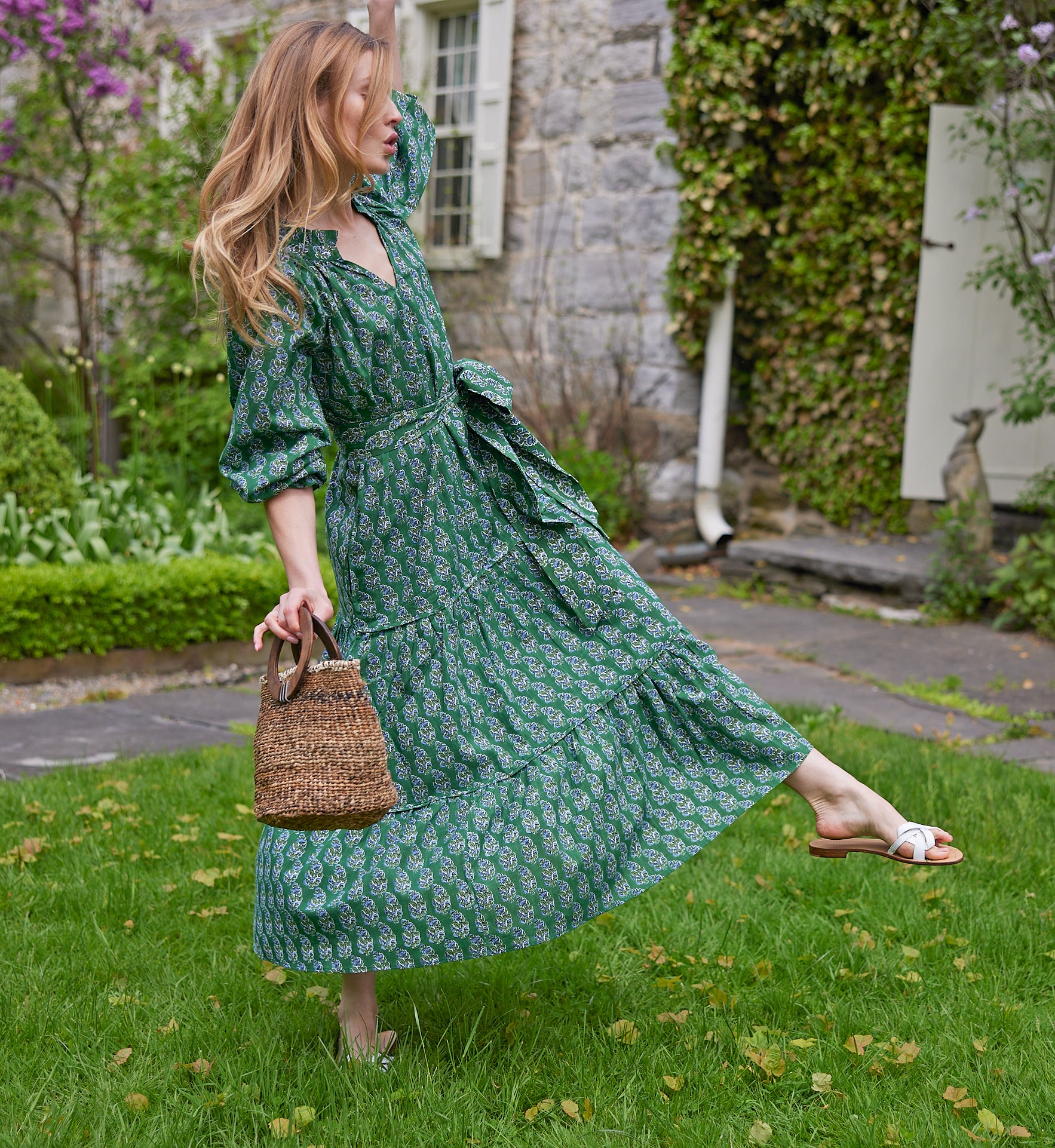 Green Block Print Emma Dress x-large / Green Green Block Print Emma Dress x-large / Green