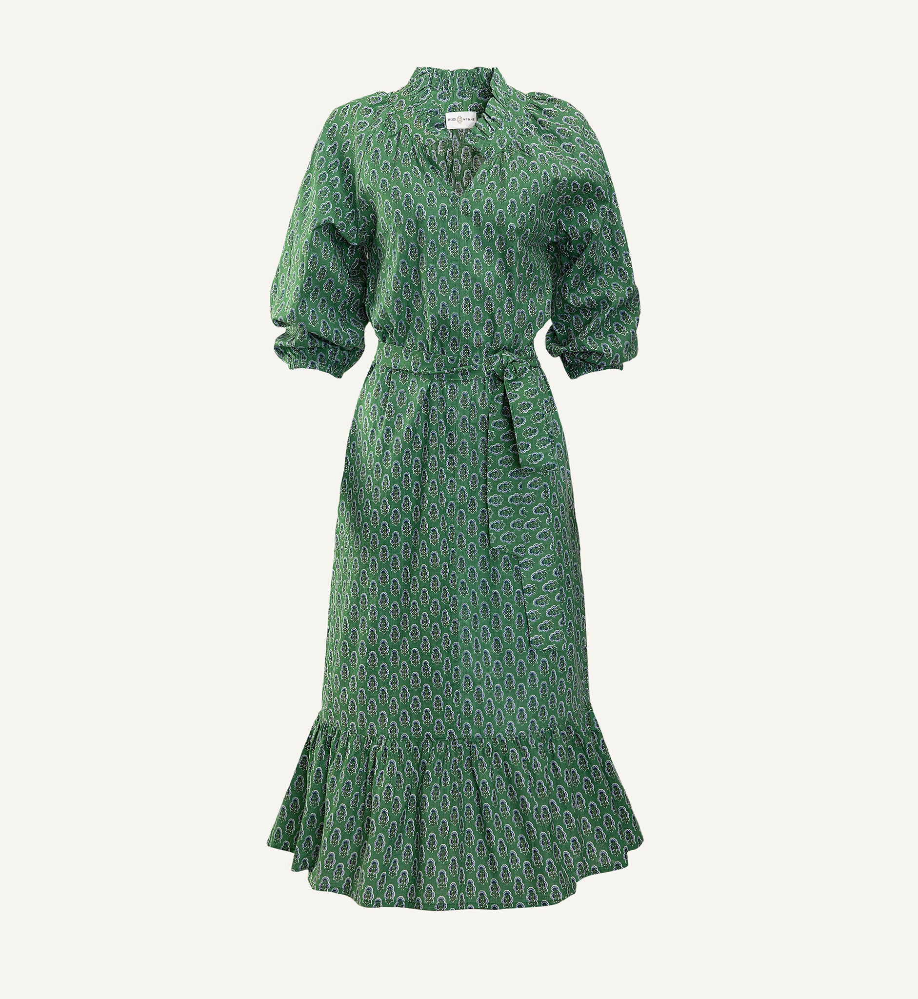 Green Block Print Floral Lily Dress Green Floral / small